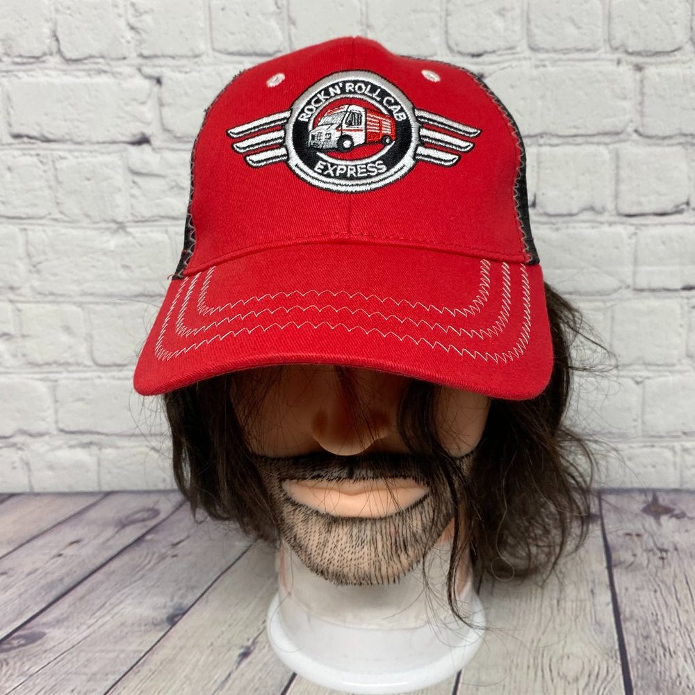 Snap-On Trucker Hat Mesh Cap Strap Back Red Black Rock N' Roll Cab Express Logo